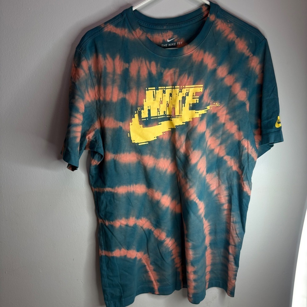 Nike Tie Dye T Shirt Teal Orange Yellow Swoosh Logo The Nike Tee Size M